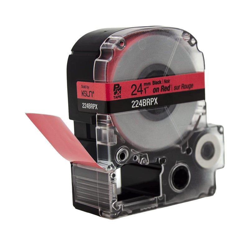 LABELWORKS Epson LABELWORKS 224BRPX PET (Polyester) Tape Cartridge - Black on Red Label Maker Tape - 1"" (24MM) Wide  30' - Image 4